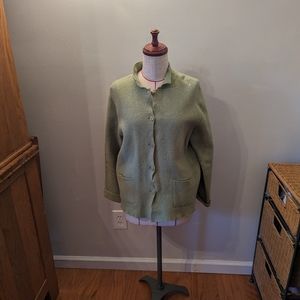 Eileen Fisher Size S Lime Green Boiled Wool Felted Jacket Blazer Button Front
